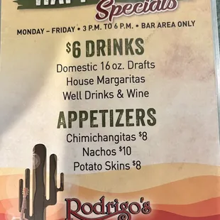 Menu - Happy Hour Specials