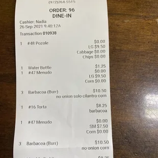receipt for ordering