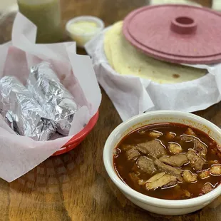 Menudo and fresh tortillas.