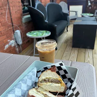 Almond milk latte and BEC