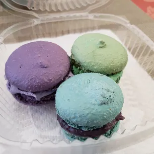 Ube, Blueberry, &amp; Pistachio macarons