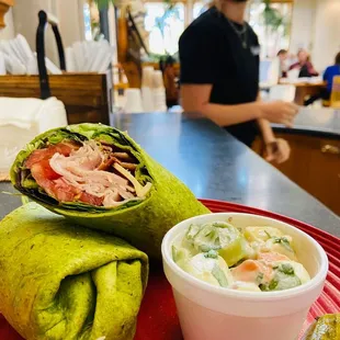 a sandwich and a bowl of soup