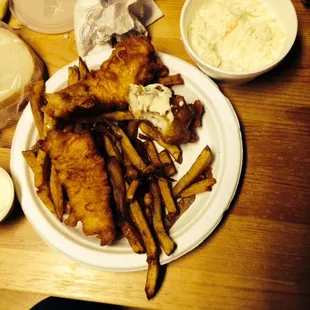 Love the dirty grease for the fish, not so much for the fries. Awesome coleslaw and tartar.