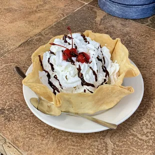 a chocolate sundae with whipped cream and cherries