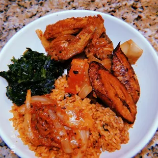 Chicken wings, goat meat grille and plantains