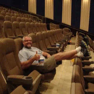 Enjoying the large seats and the lack of crowds on a Monday night!