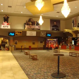 Huge lobby with double concession areas, one on each side.
