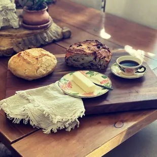 bread and butter on a cutting board
