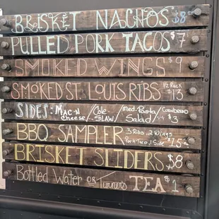 the menu on the back of a truck