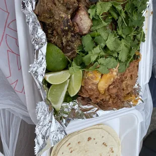 Pork shoulder special with refried beans