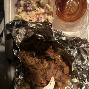 Pulled pork dinner with blue cheese cold slaw