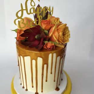 a cake decorated with flowers
