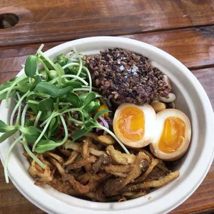 Grain bowl with Oyster mushrooms and tamari egg- Yum!
