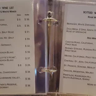 Wine list as of 12/17/17