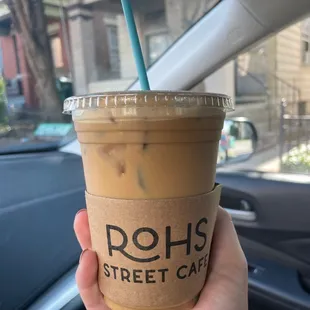 Iced caramel latte with oat milk