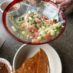 Ceviche with a side of tomatillo sauce