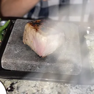 New York steak, green beans and pesto orzo. Amazing.