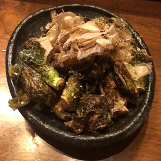 Crispy Brussels Sprouts, Wafu, Mustard, Bonito Flakes