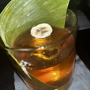 Banana rum old fashioned. Weird but it works!