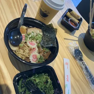 Shoyu Ramen and seaweed salad