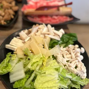 Alii Mushrooms, Shimeji Mushrooms, Won Bok, Bok Choy, Bamboo Shoots, Tofu