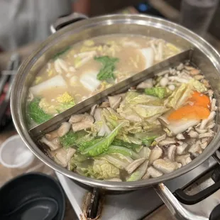 Left: rokaru set with rokaru broth and ribeye Right: rokaru set with shiitake ginger garlic broth and beef tongue