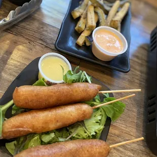 Taro arabiki and eggplant fries
