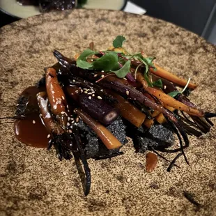 Baby carrots with black sesame paste