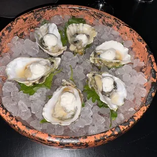 Oysters with sake foam