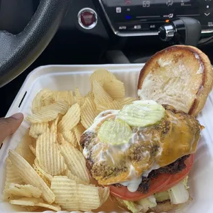 Vegan Nashville Chik'n Sandwich with chips