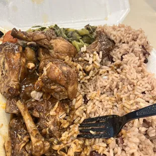 Stew Chicken, Rice &amp; Peas and Collard Greens