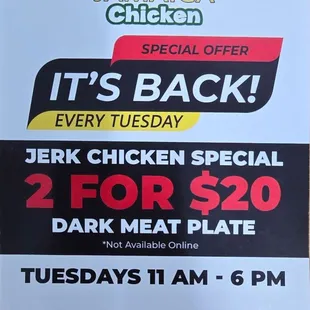 Jerk chicken special