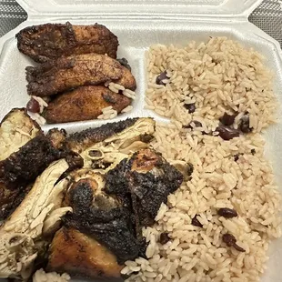 Jamaican Jerk Chicken with Rice &amp; Peas and Ripe Plantains was Great
