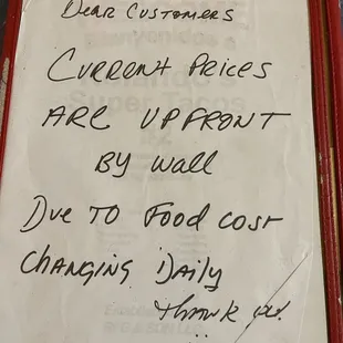 Notice of price change do too Covid .