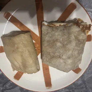 Bean&amp; Cheese Burritos with sour cream and Guacamole.