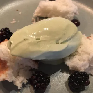 Coconut Cake, Blackberry, Cucumber Ice Cream