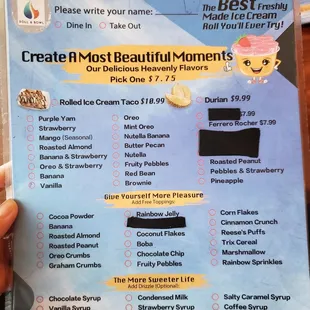 Dessert menu