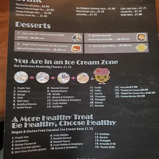 Dessert menu