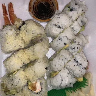 Crunch Roll (8 Pcs), Spicy Tuna (4 Pcs), Cali Roll (4 Pcs)