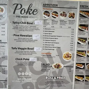 sushi and sashimi, menu
