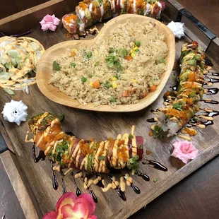 Fried rice and assorted rolls we ordered