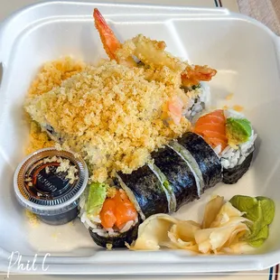 Crunch Roll and Salmon Avocado Roll - take-out