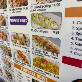 menu, sushi and sashimi