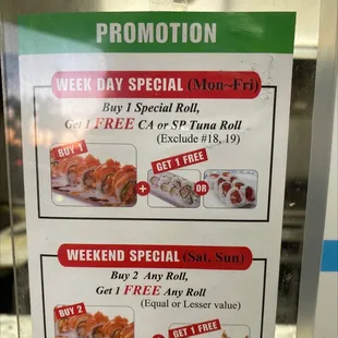 Weekday offer $17 for two rolls