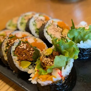 Half and half roll with beef and tuna