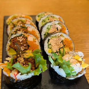 Half and half roll with beef and tuna