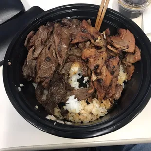 50/50 Combination Beef and Spicy Pork over rice