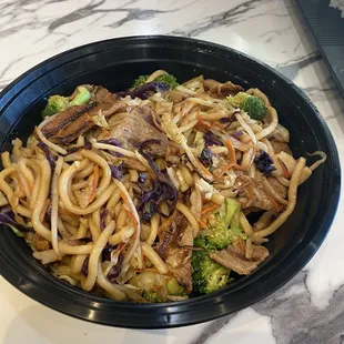 Spicy pork noodle bowl