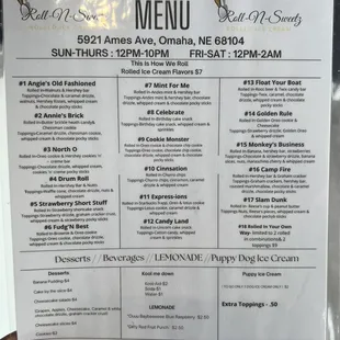 Menu   Ice Creams are $7