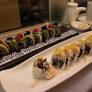 a variety of sushi rolls